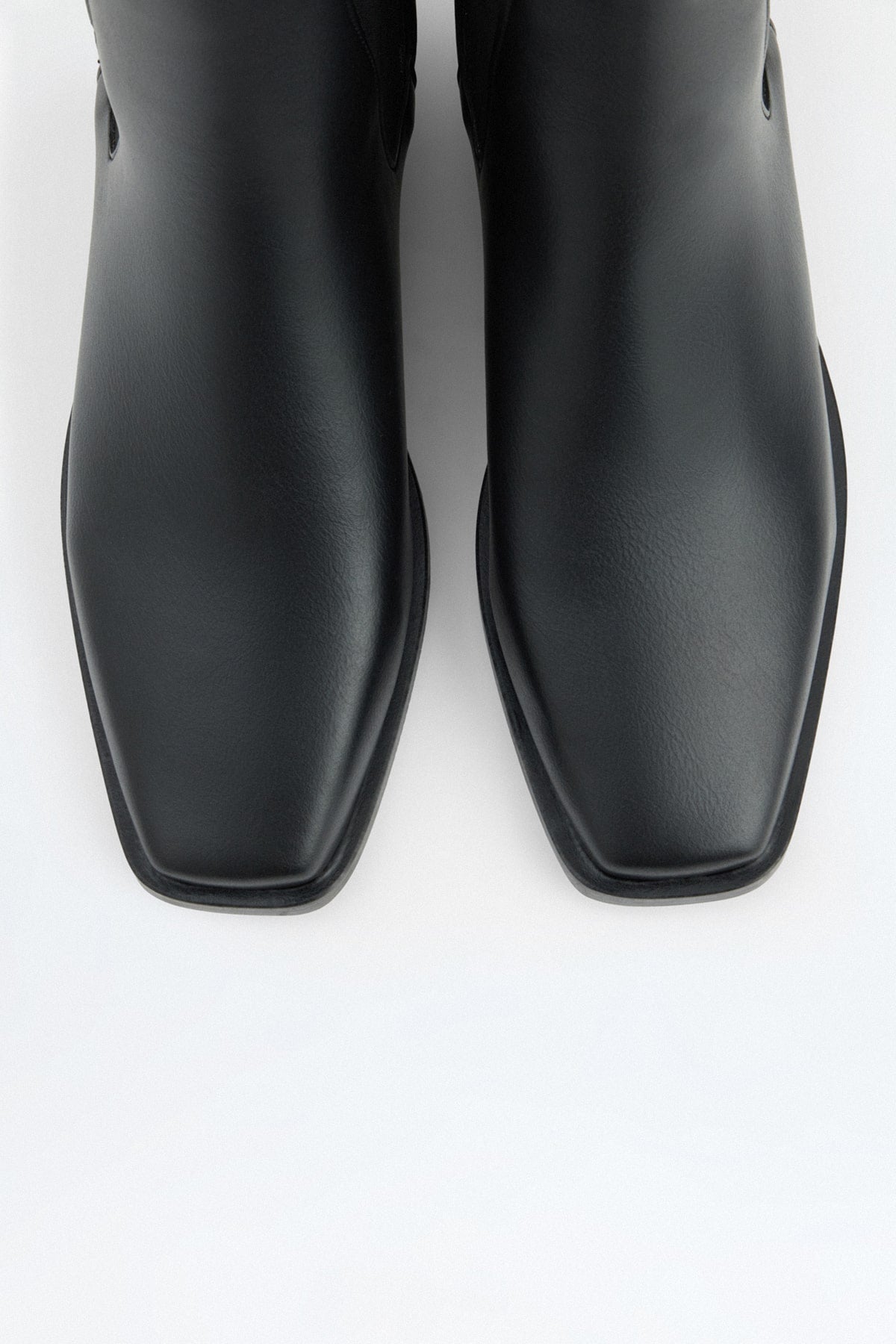 Black square-toe elastic boots