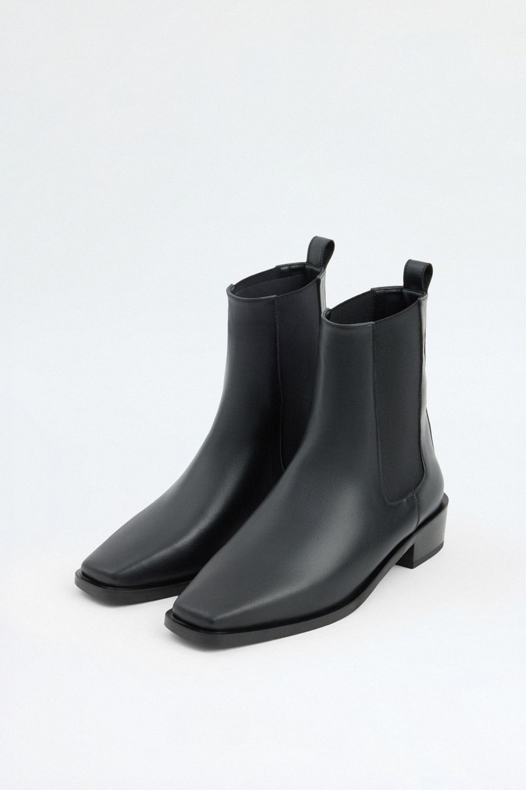 Black square-toe elastic boots