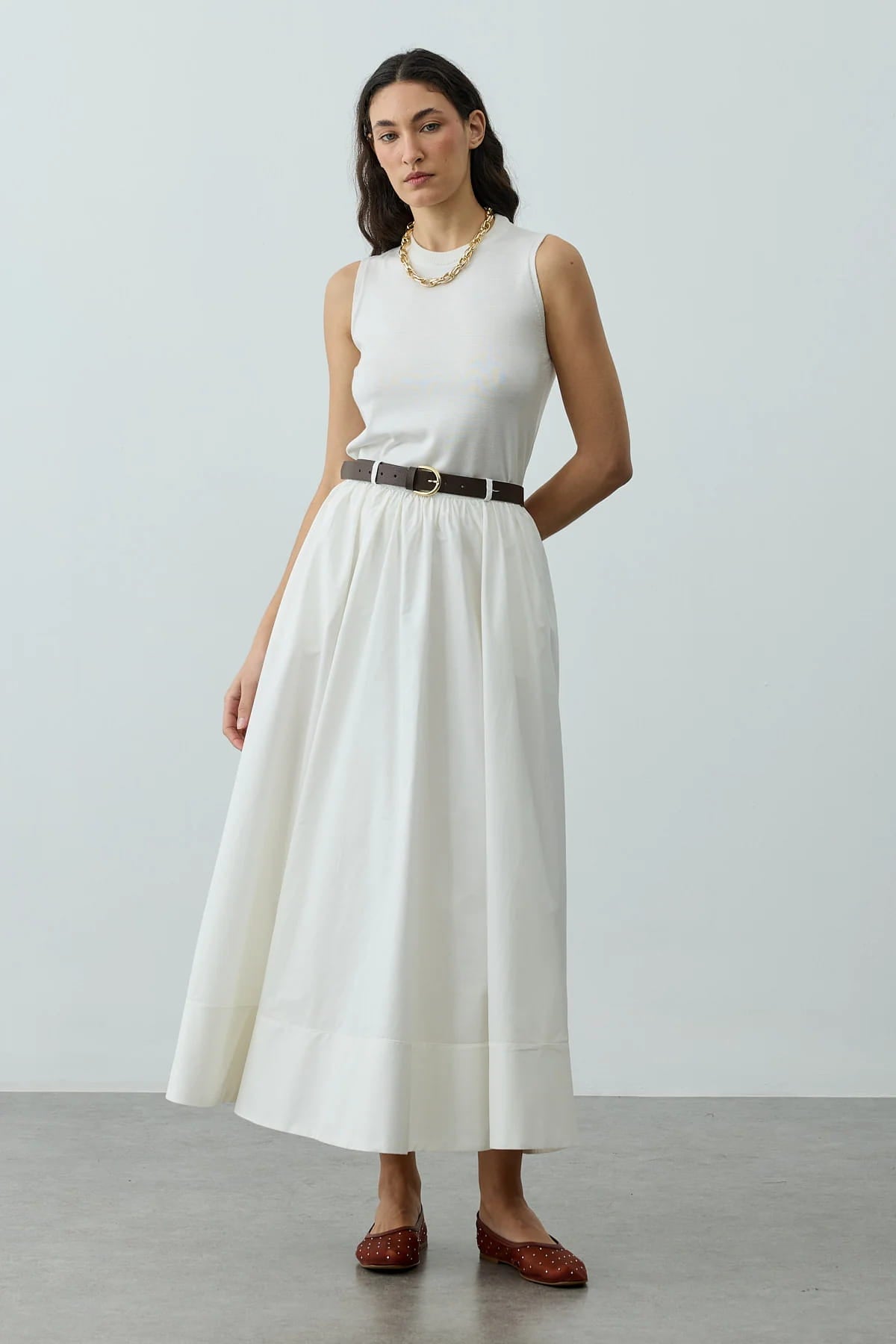 Ecru gathered detail maxi skirt