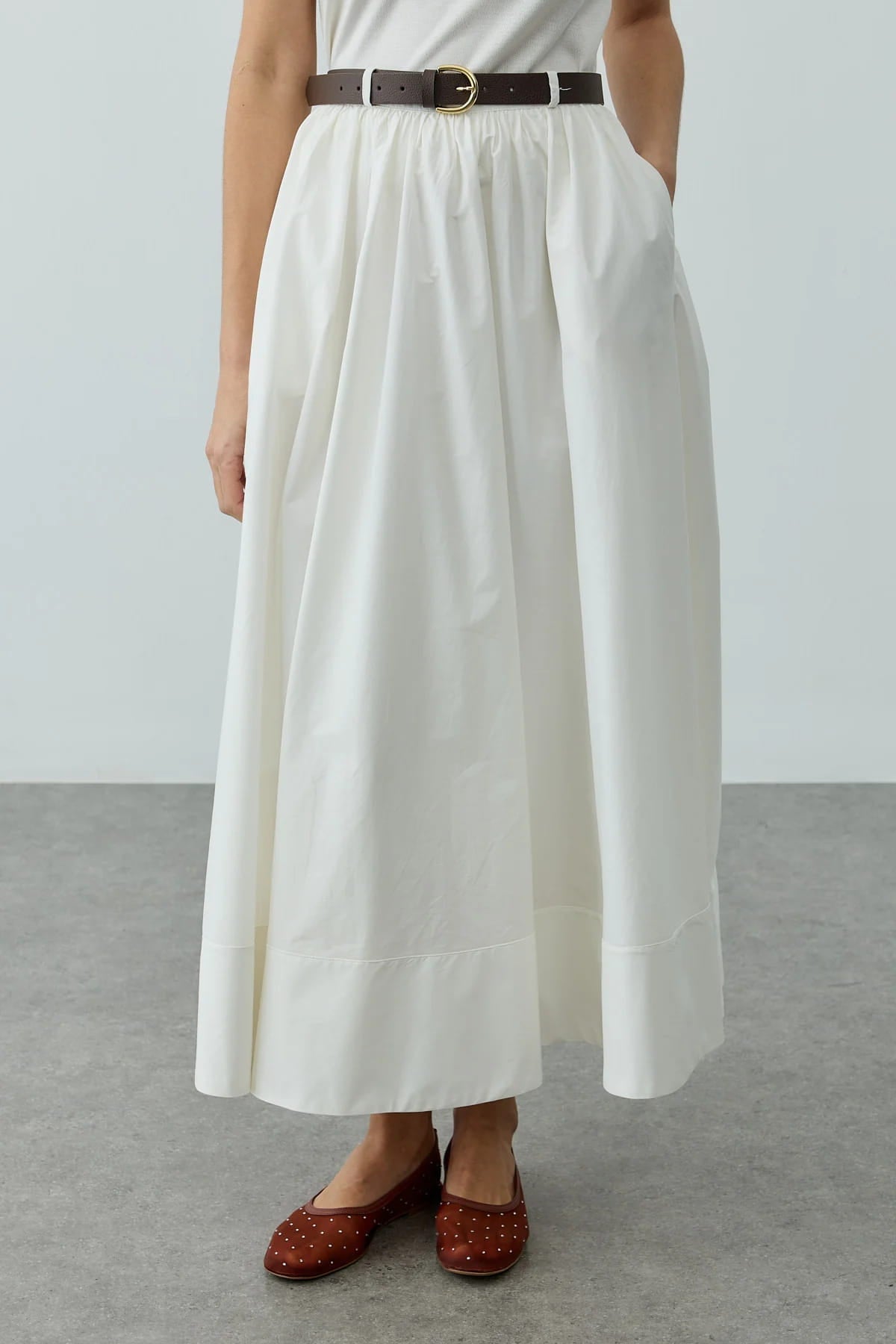 Ecru gathered detail maxi skirt