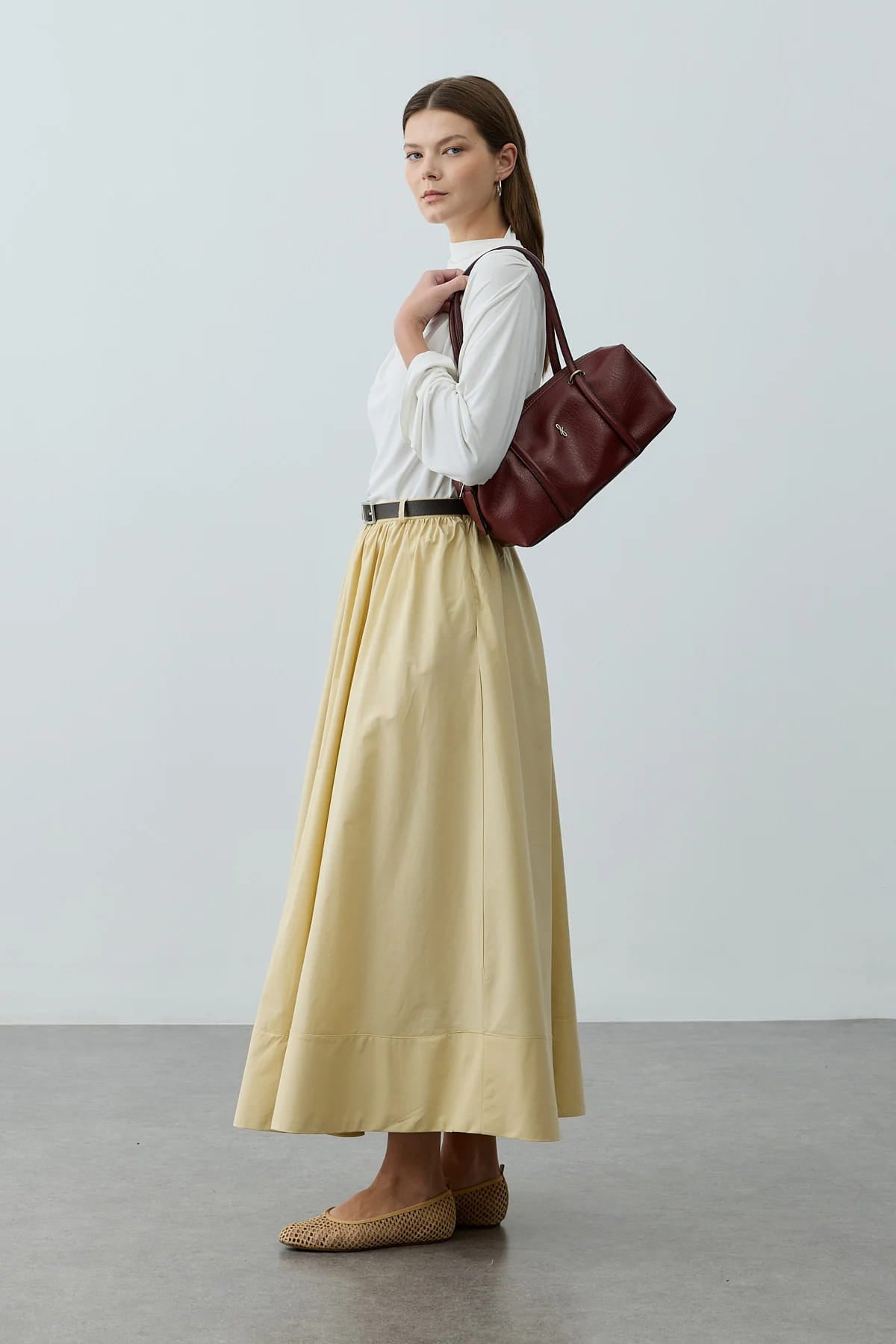Yellow Gathered Maxi Skirt