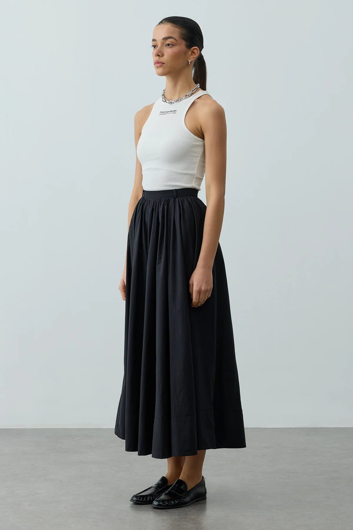 Black Gathered Maxi Skirt