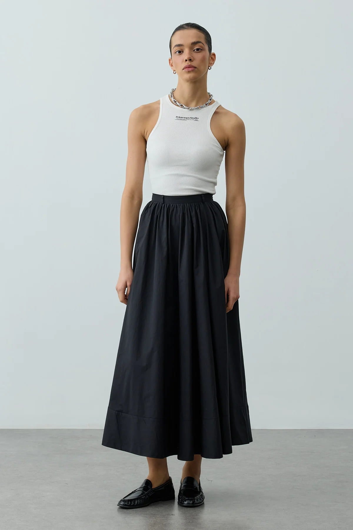 Black Gathered Maxi Skirt