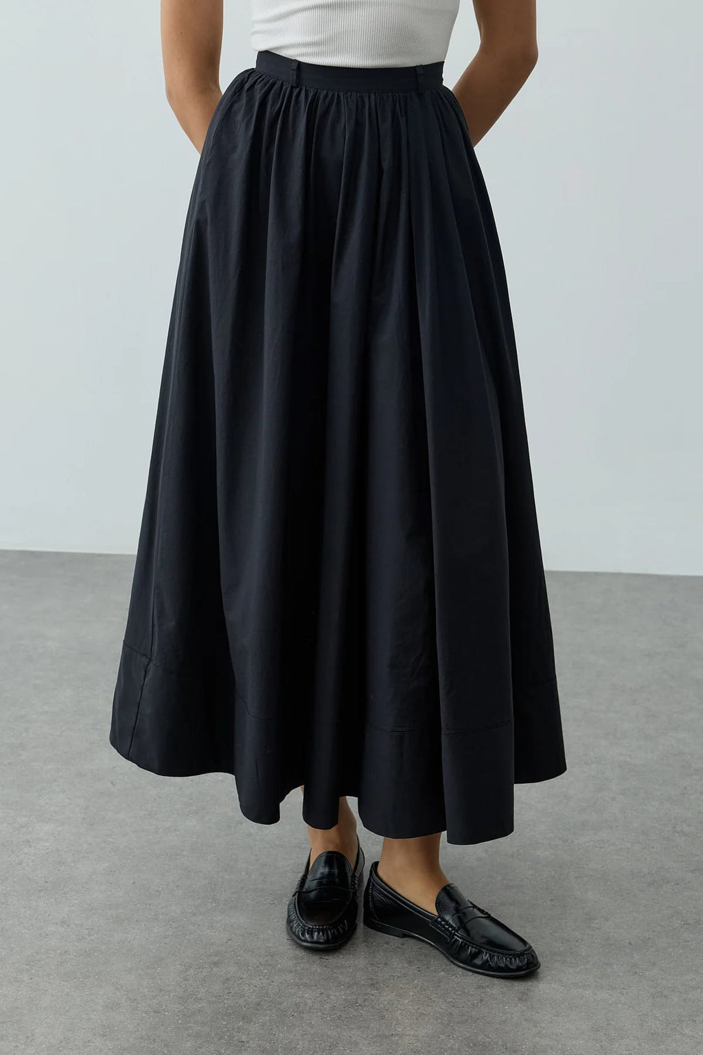 Black Gathered Maxi Skirt