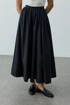 Black Gathered Maxi Skirt