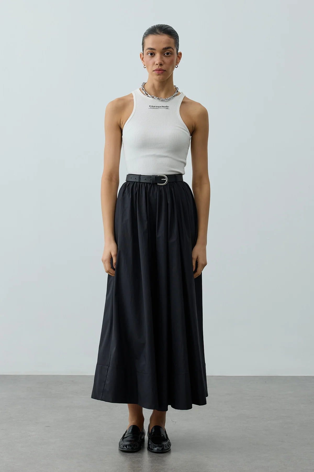 Black Gathered Maxi Skirt