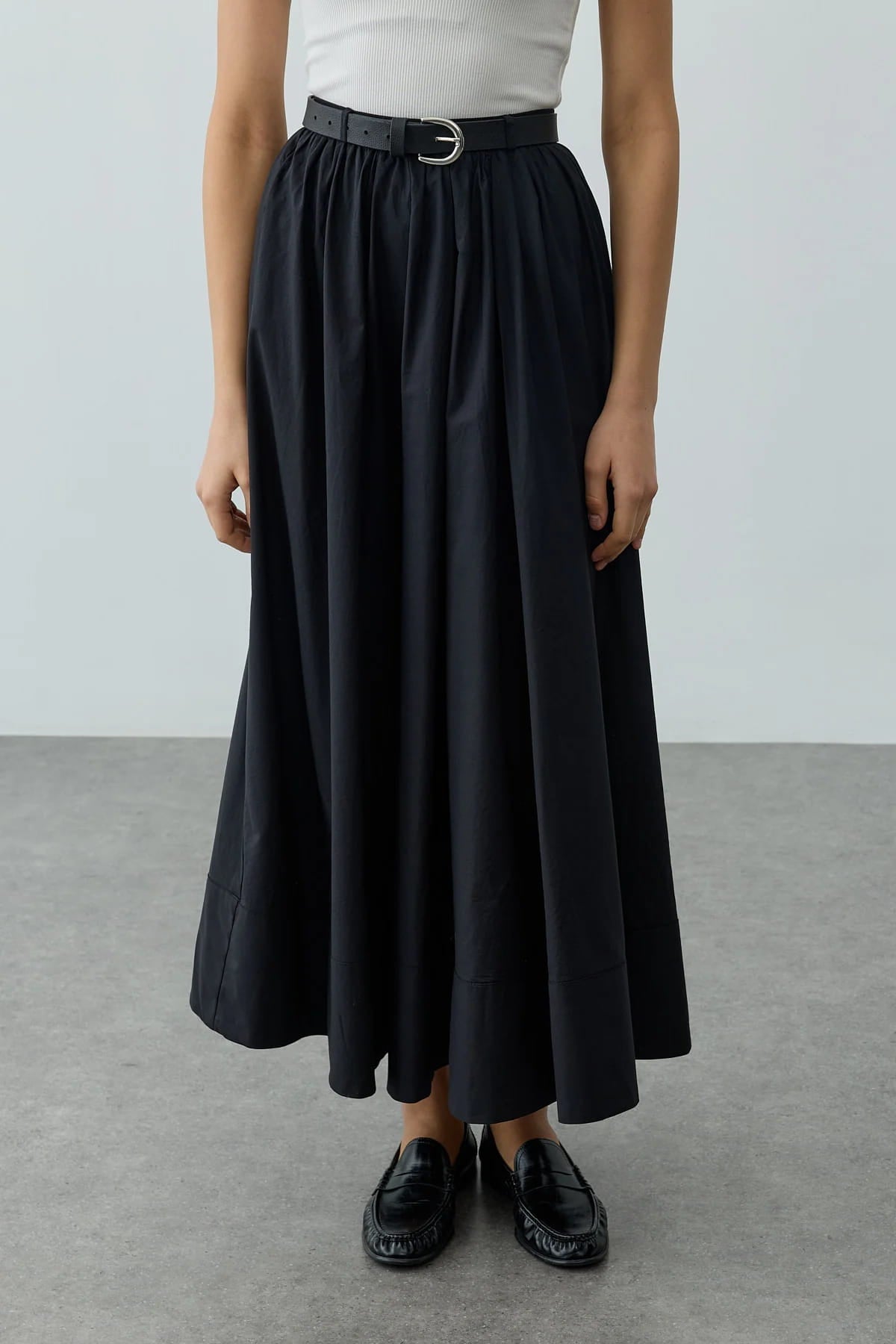 Black Gathered Maxi Skirt