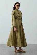 Green Gathered Maxi Skirt
