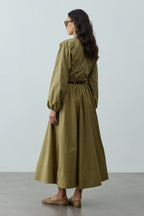 Green Gathered Maxi Skirt