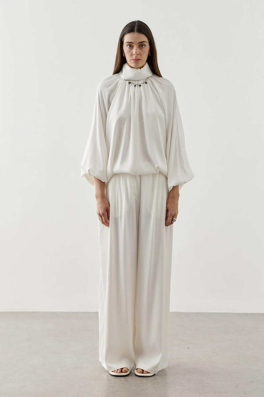 Ecru Draped Pants Suit