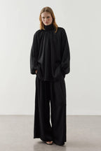 Black Ruched Pants Suit
