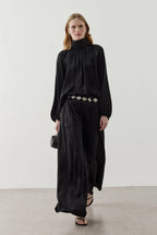 Black Ruched Pants Suit