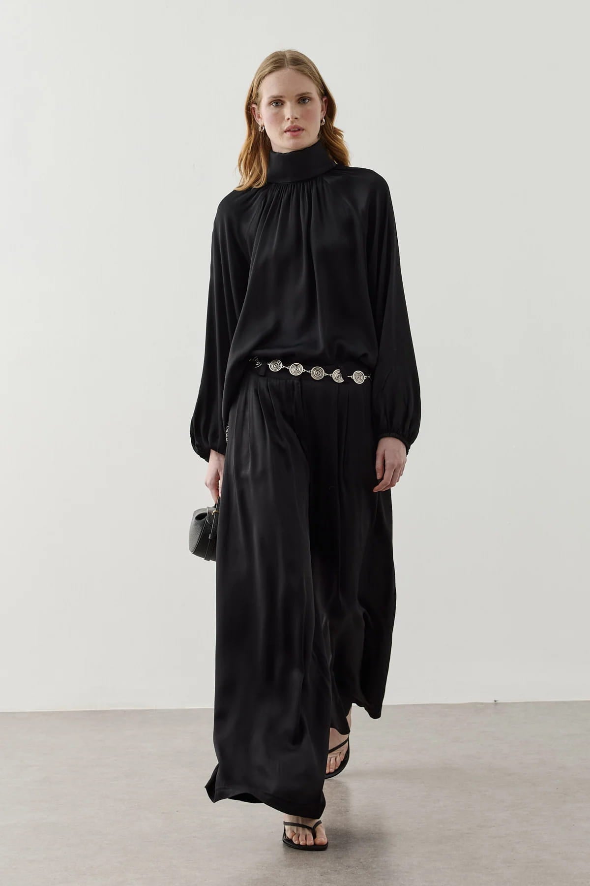 Black Ruched Pants Suit