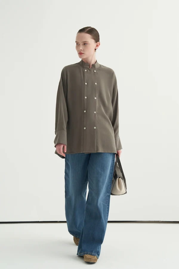 Khaki Modal Draped Blouse
