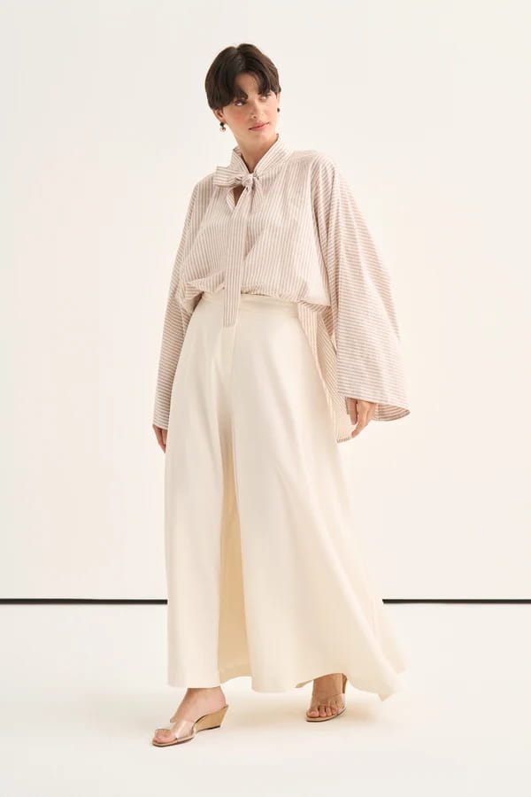 Ecru Flared Trousers Skirt