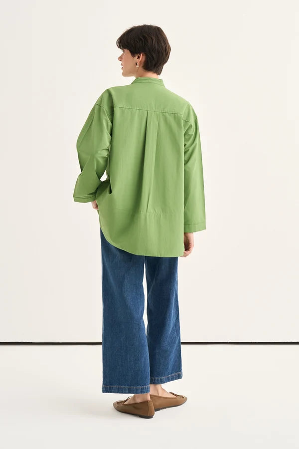 Green Tie Neck Poplin Shirt