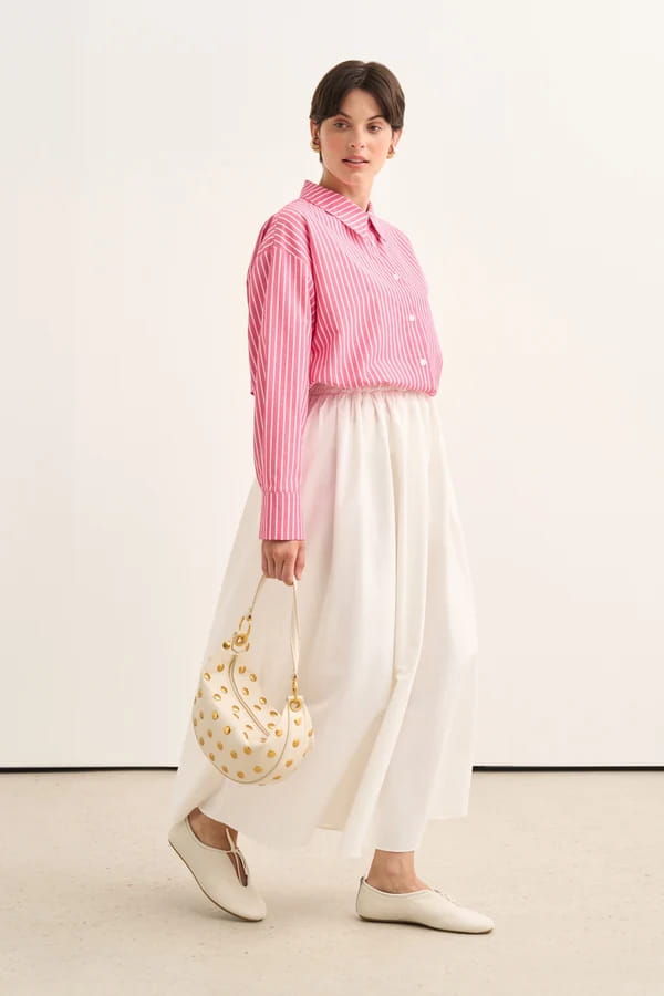 Dark Pink Striped Poplin Shirt