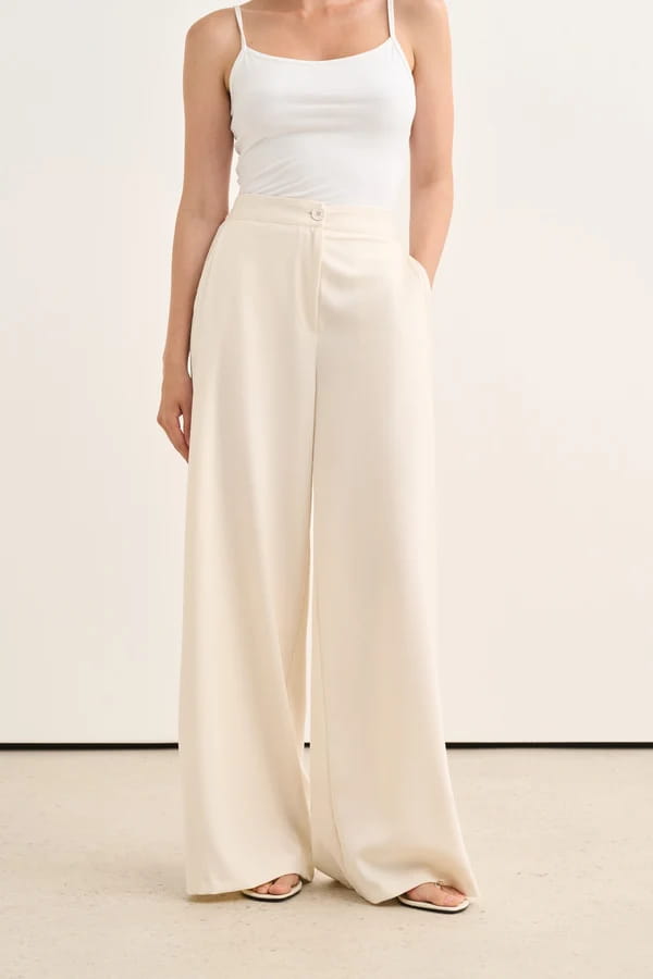 Ecru Pleated Detail Trousers