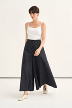 Navy Polka Dot Denim Trousers Skirt