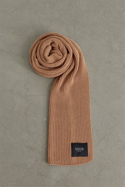 Camel plain knitted knitwear scarf