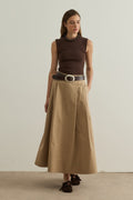 Camel Lena Stitch Detail Poplin Skirt