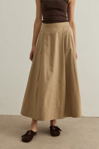 Camel Lena Stitch Detail Poplin Skirt