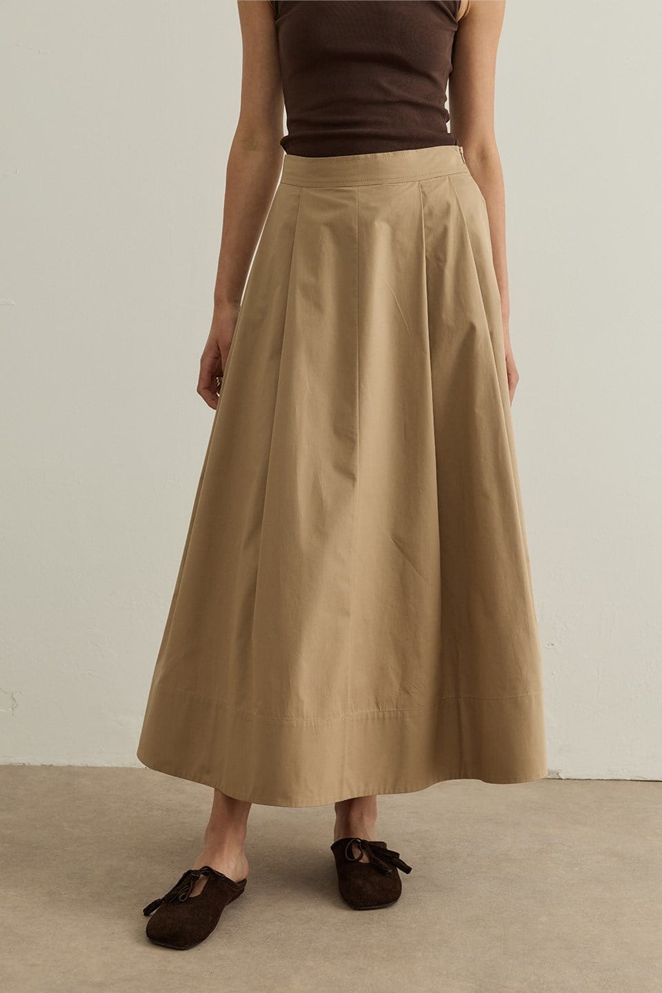 Camel Lena Stitch Detail Poplin Skirt