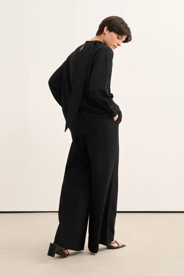 Black Organic Cotton Belted Blouse