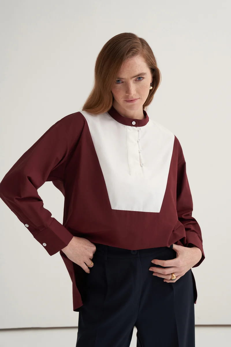 Burgundy high-neck detail shirt