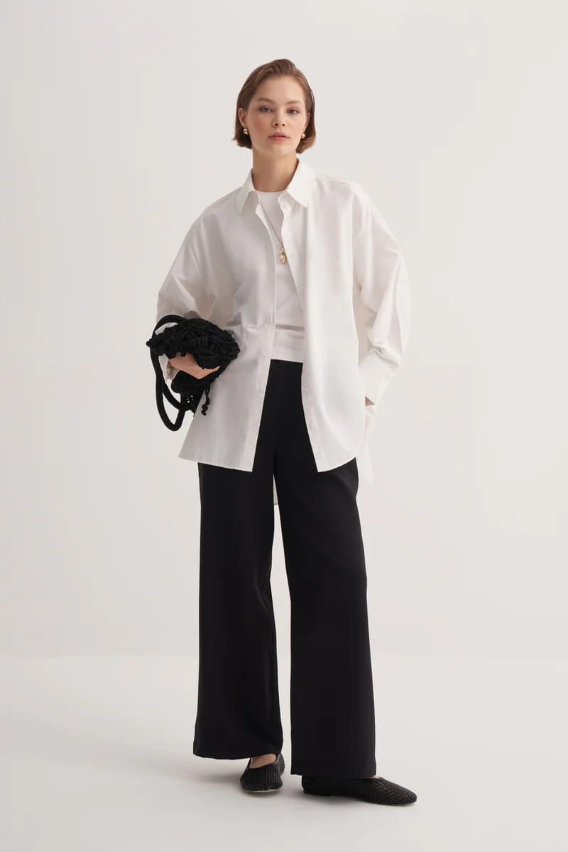 Ecru poplin oversized yoke shirt