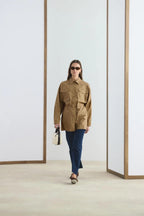 Camel Oversized Belted Shirt
