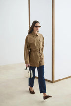 Camel Oversized Belted Shirt