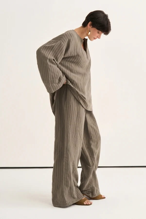 Khaki Striped Modal Suit