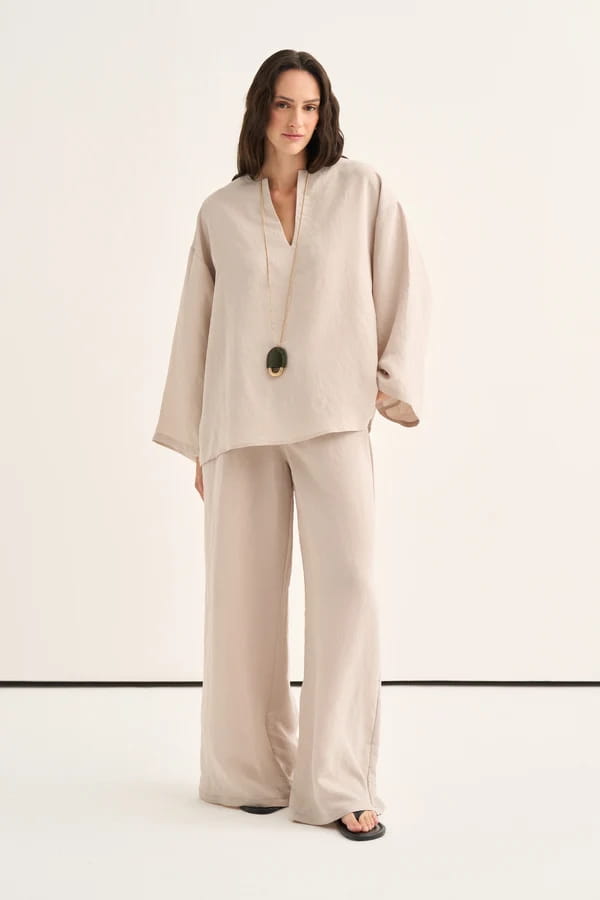 Beige Striped Modal Suit