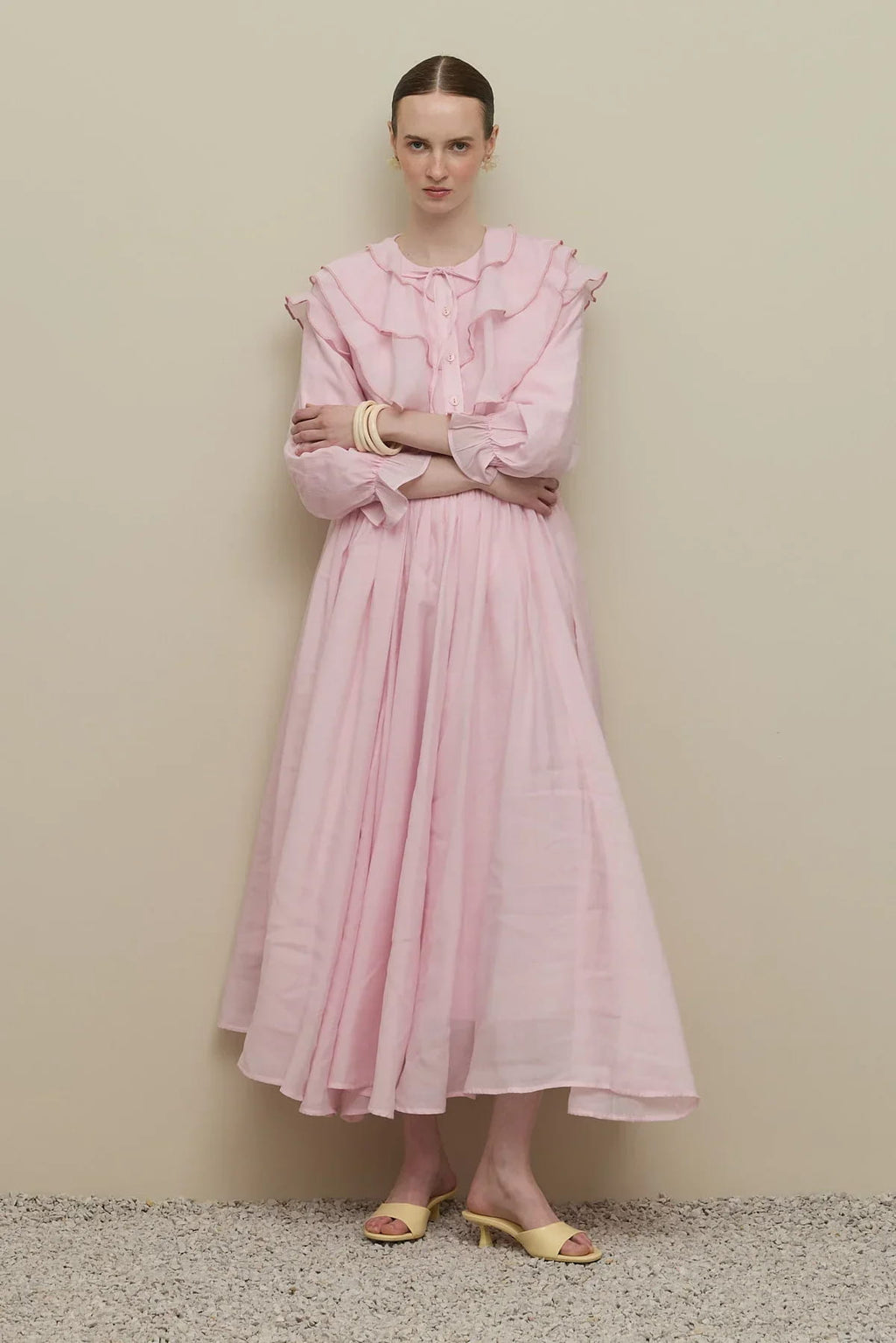 Light pink flounced detail suit