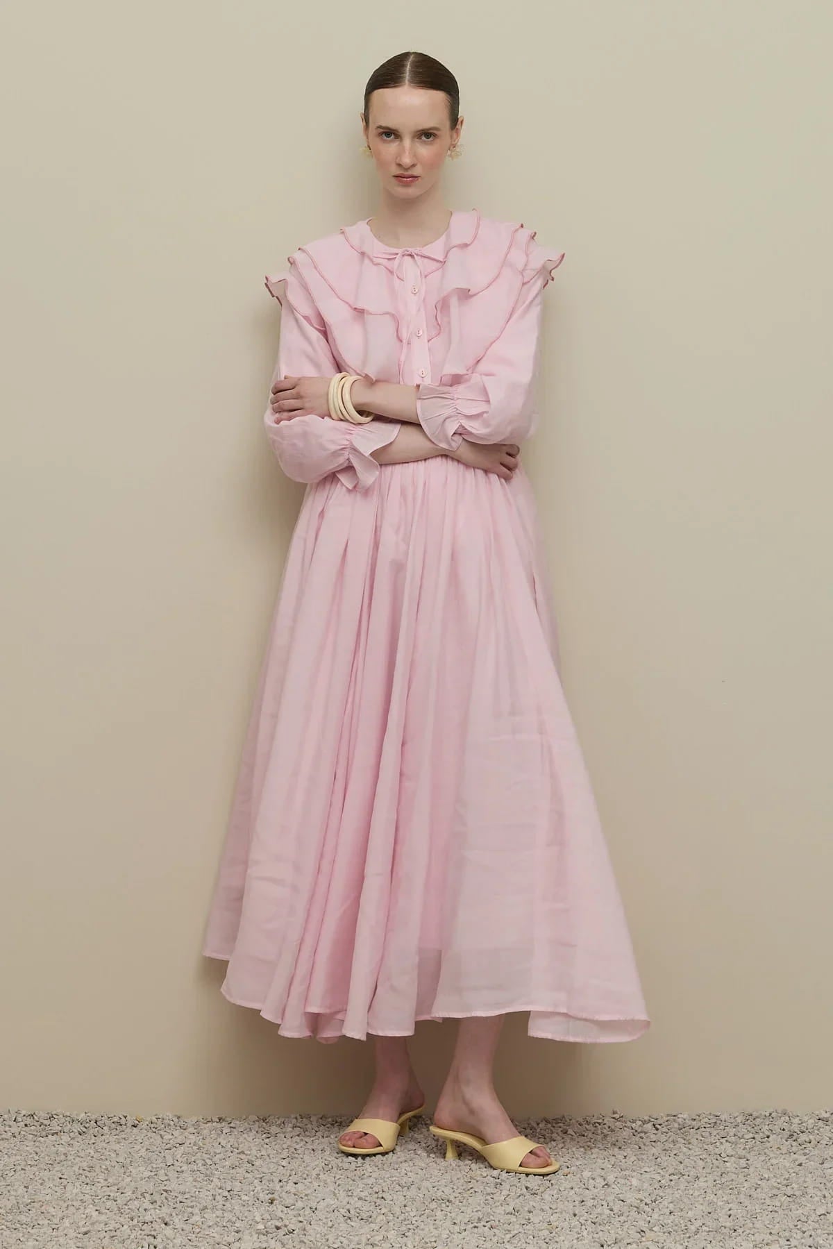 Light pink flounced detail suit