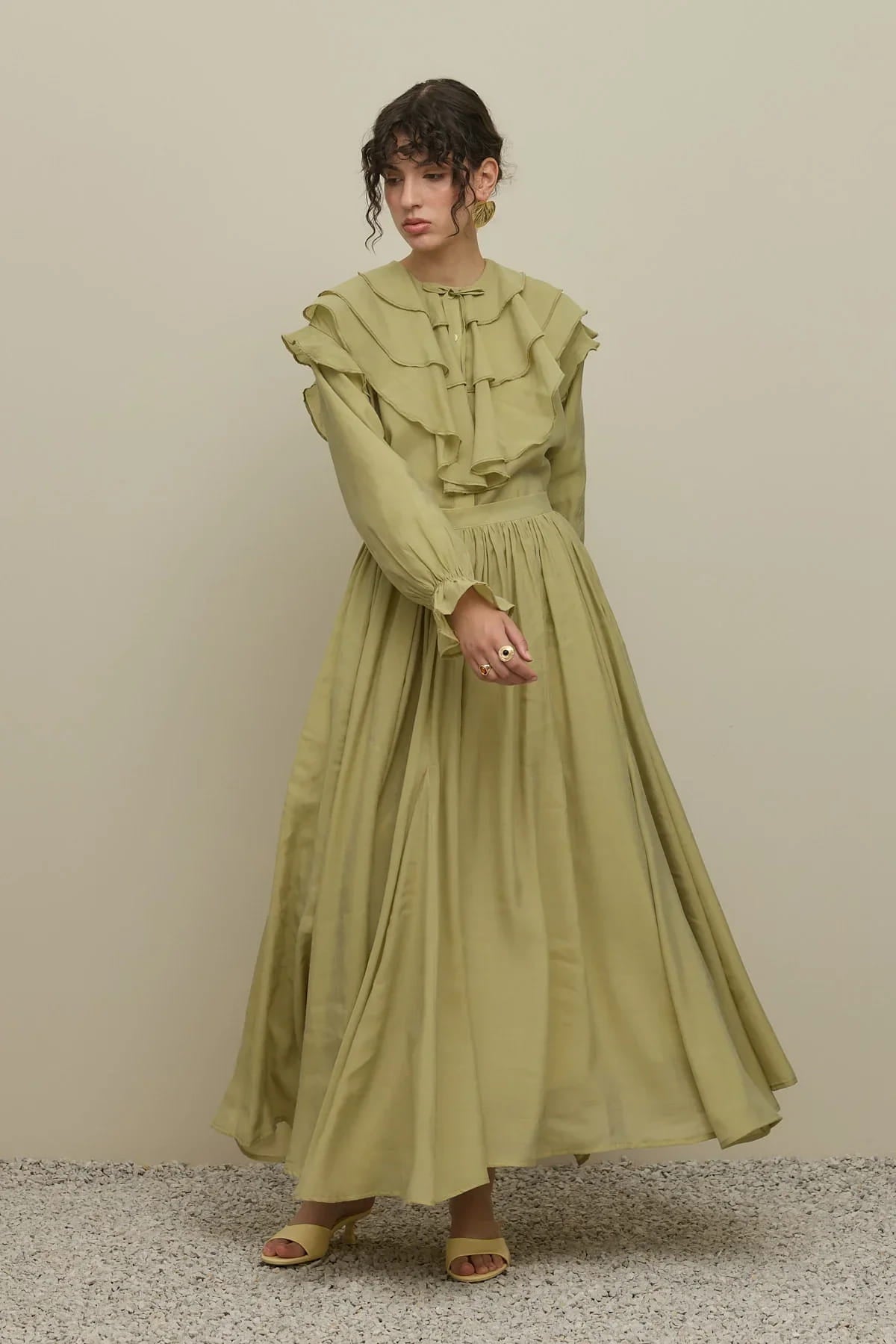 Mint flounced detail suit