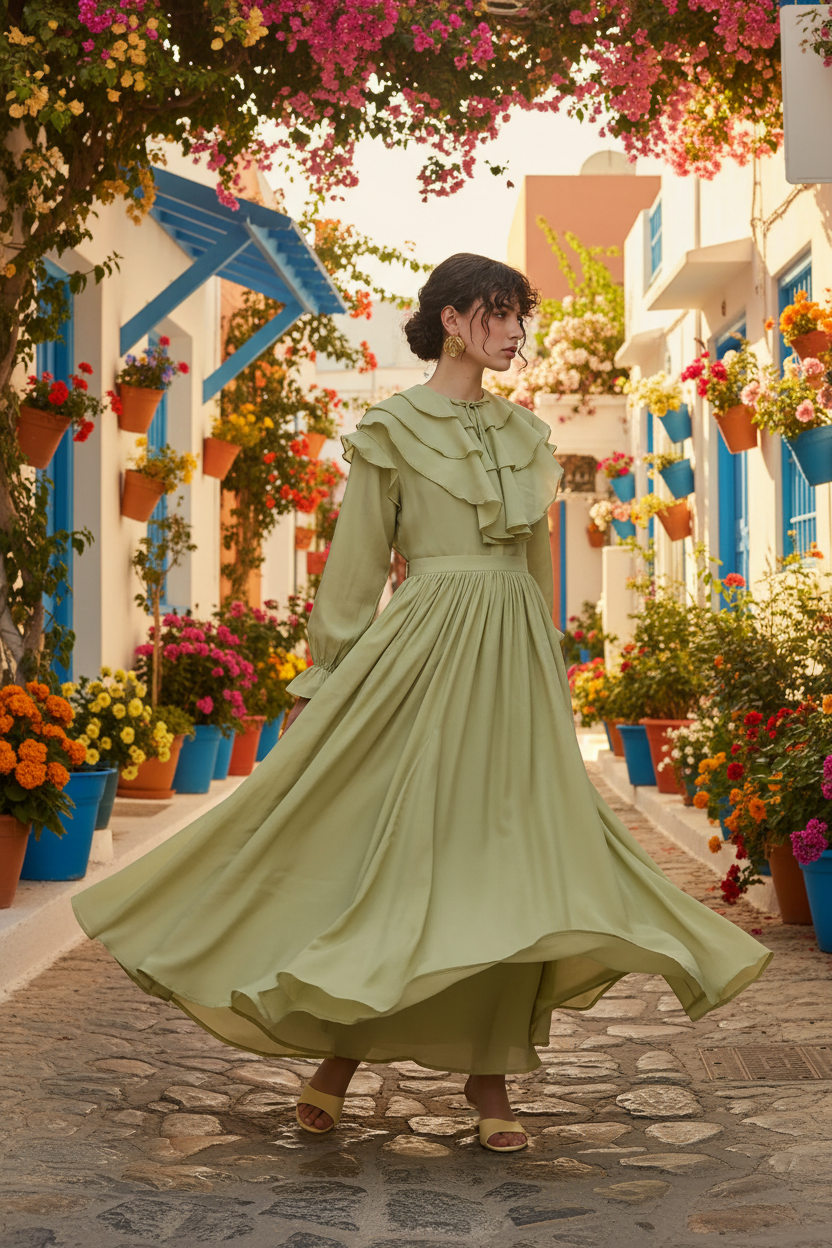 Mint flounced detail suit