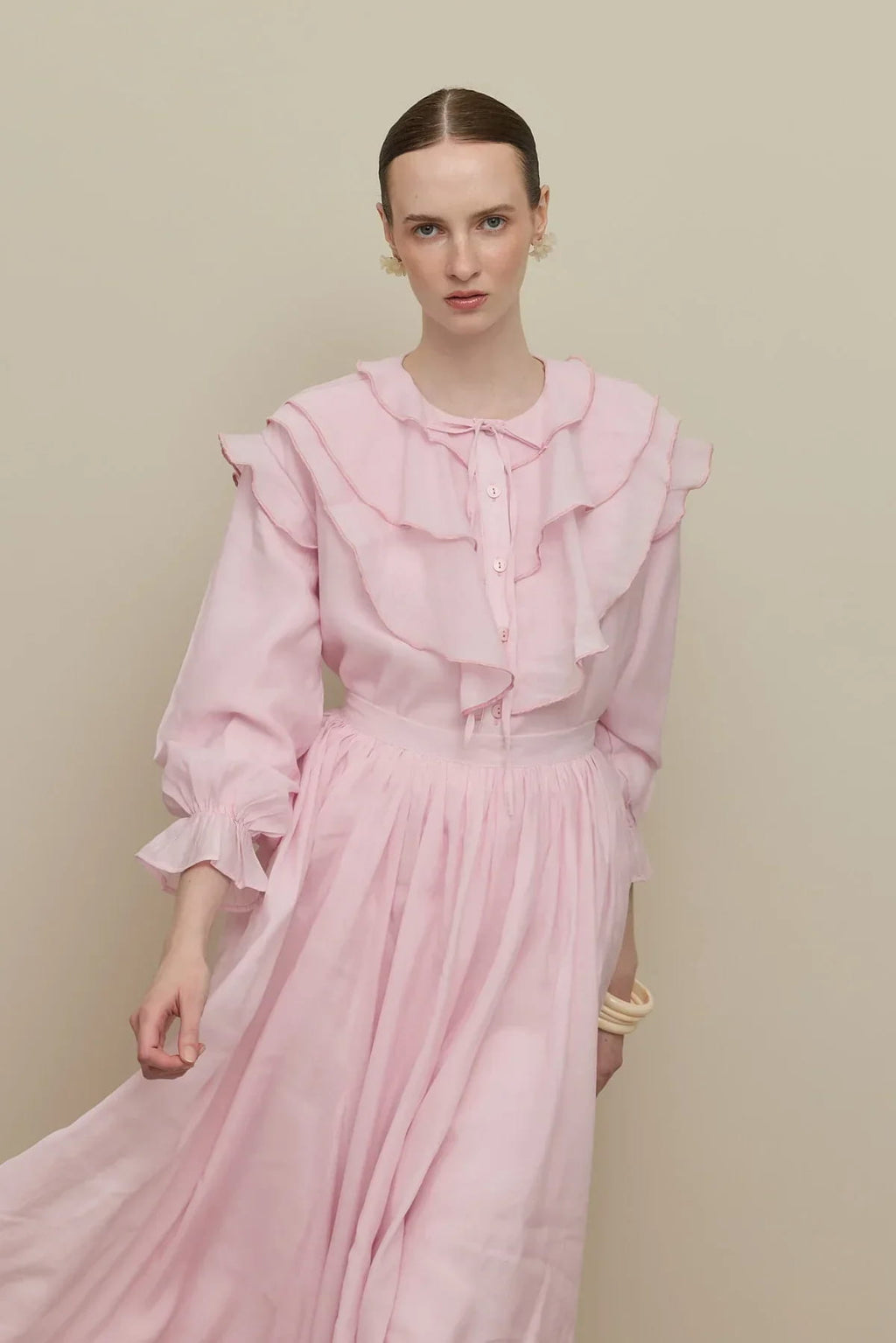 Light pink flounced detail suit