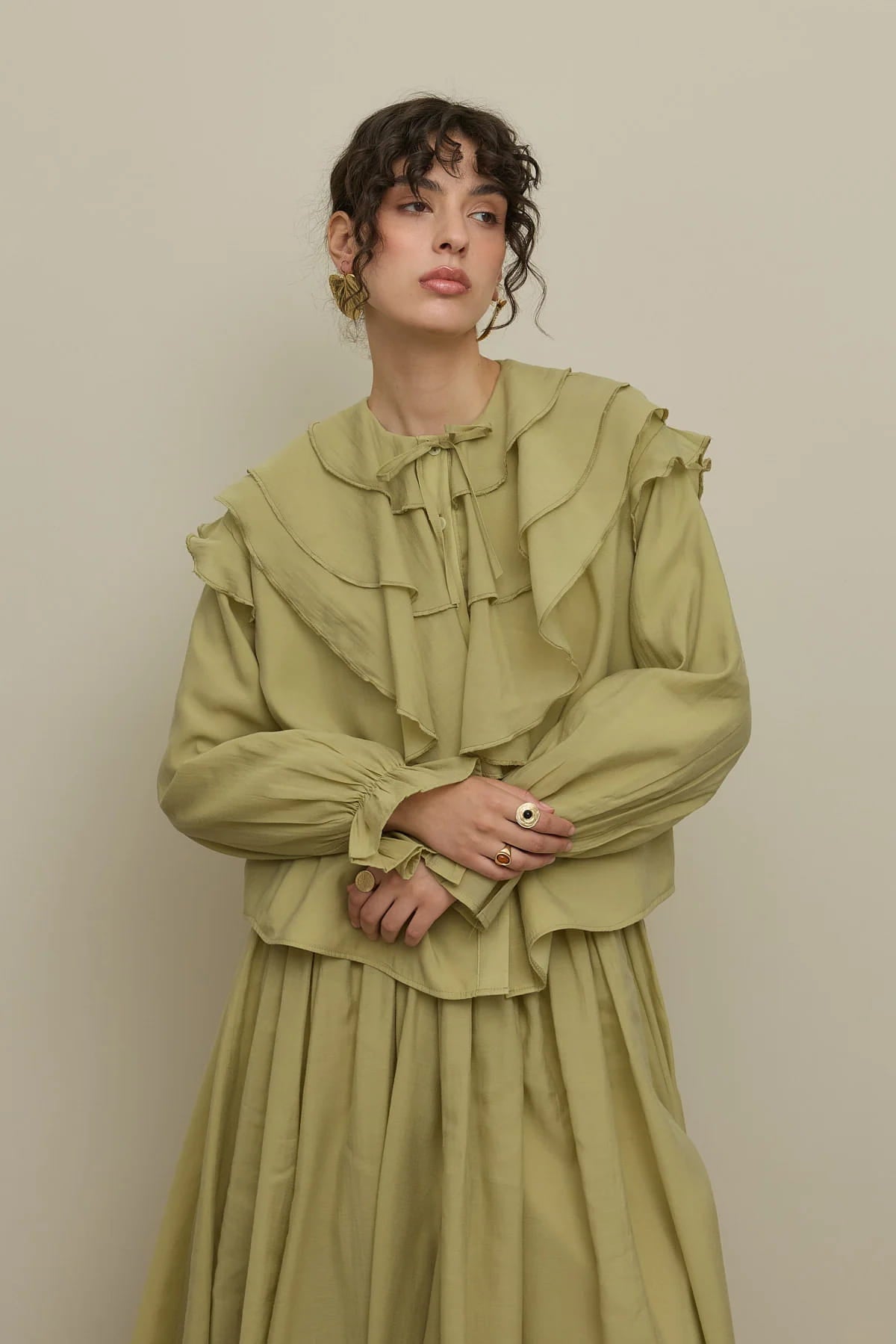 Mint flounced detail suit