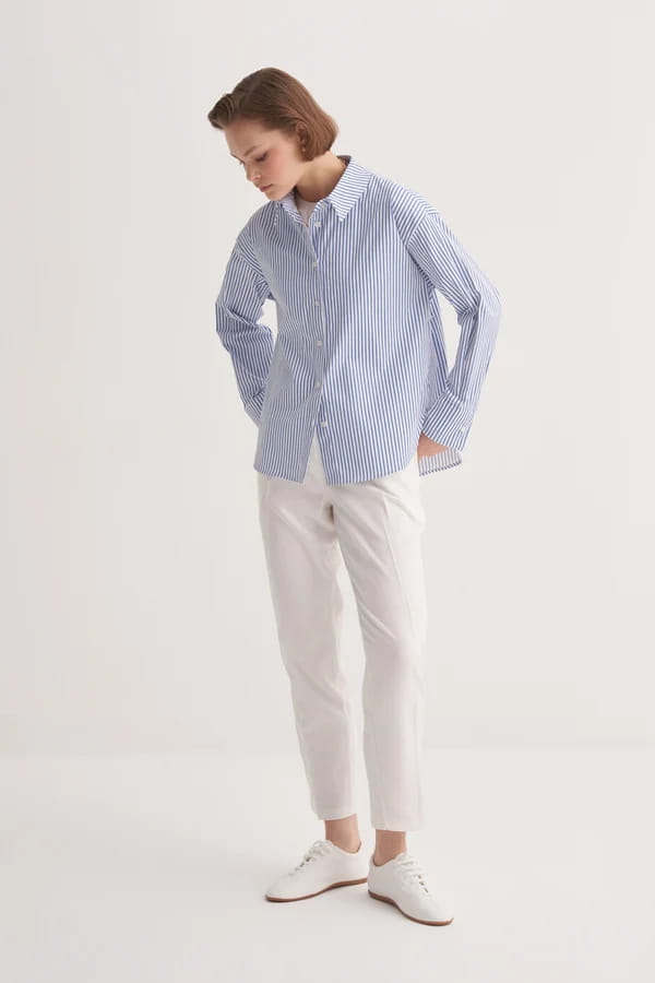 Ecru Striped Poplin Shirt