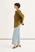 Olive Green Tie Neck Poplin Shirt