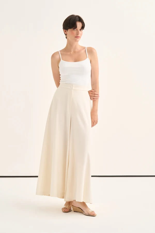 Ecru Flared Trousers Skirt