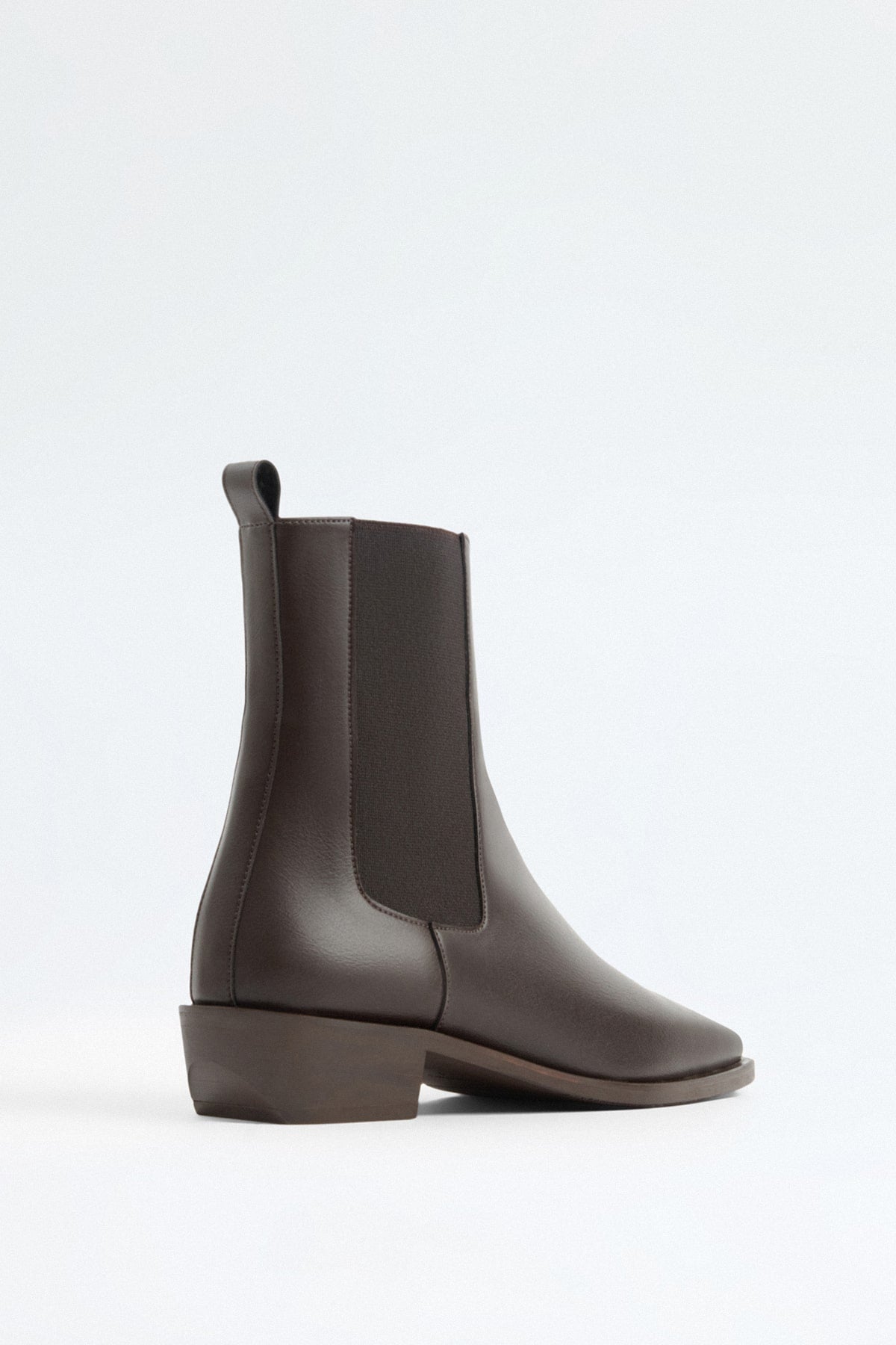 Dark brown square-toe elastic boots