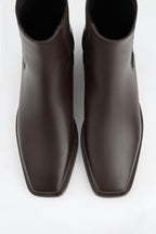 Dark brown square-toe elastic boots