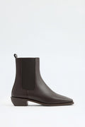 Dark brown square-toe elastic boots