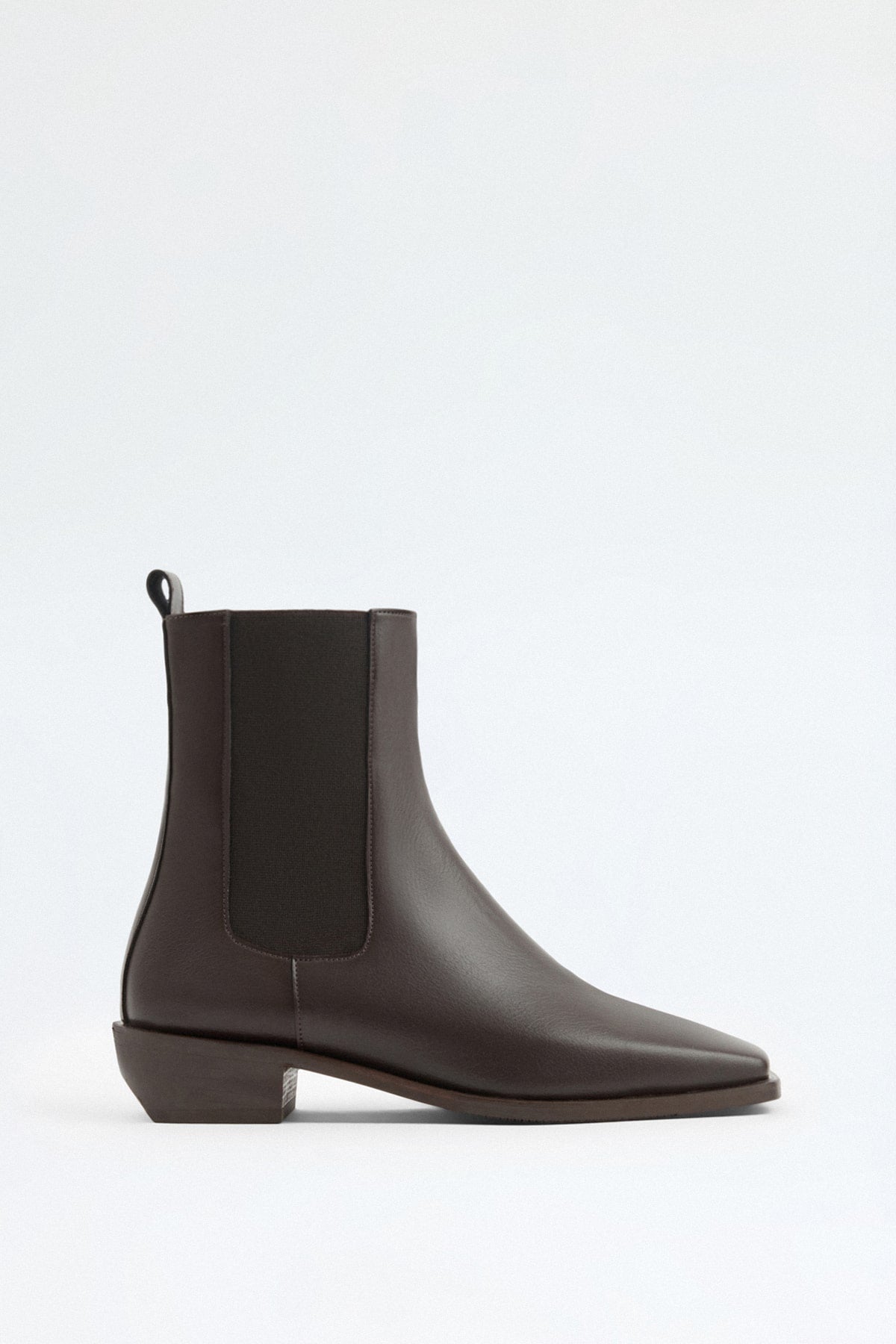 Dark brown square-toe elastic boots