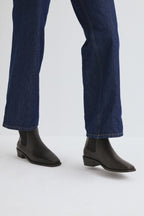 Dark brown square-toe elastic boots