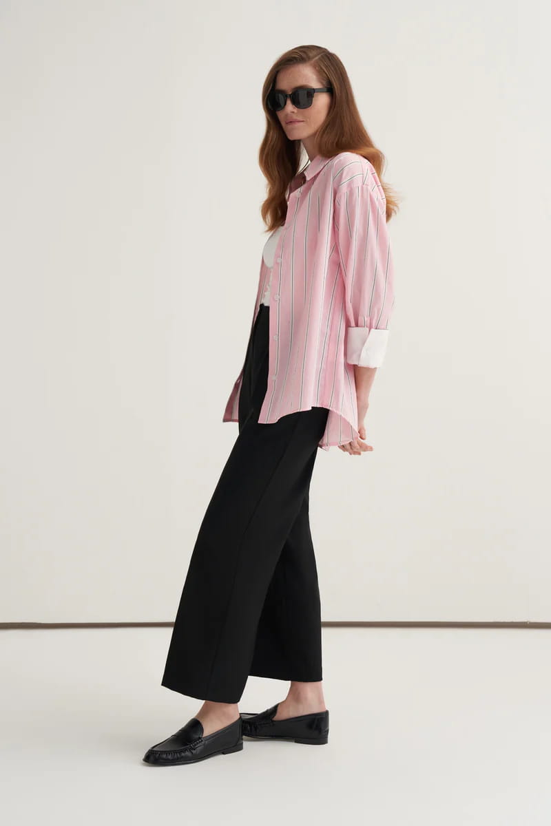 Pink striped poplin contrast-cuff shirt