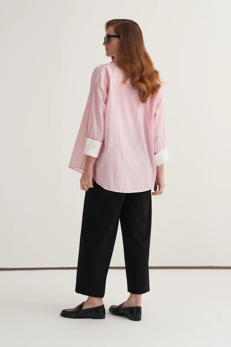 Pink striped poplin contrast-cuff shirt